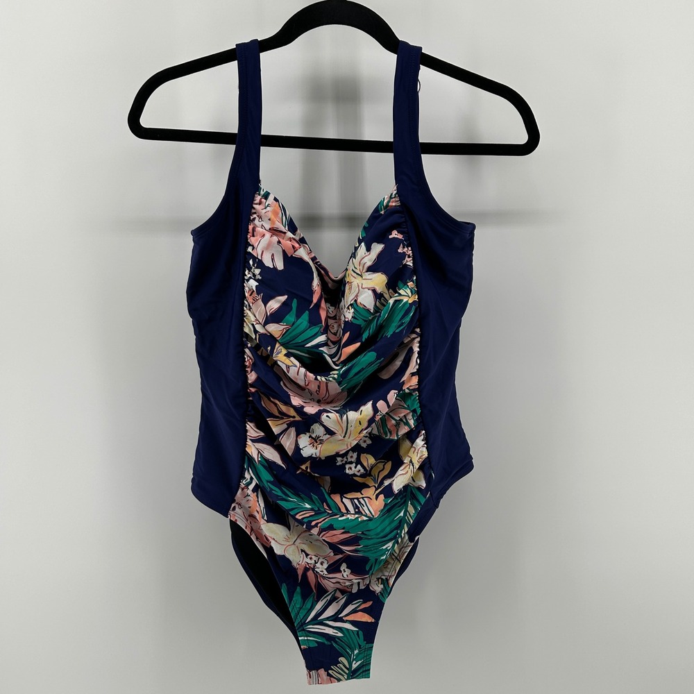 Cupshe One Piece Swimsuit Navy Floral Tummy Contouring XL NWT Vacation Resort